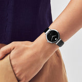 Movado Ultra Slim Black Dial Black Leather Strap Watch For Women - 0607094