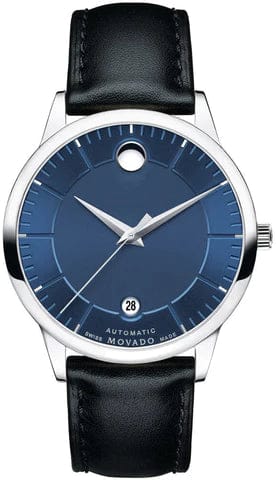 Movado 1881 Automatic Blue Dial Black Leather Strap Watch For Men - 606874