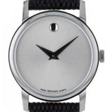 Movado Museum Silver Dial Black Leather Strap Watch For Women - 2100003