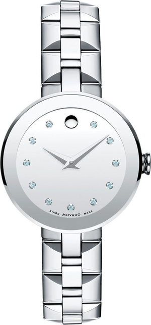 Movado Diamonds Silver Dial Silver Steel Strap Watch For Women - 606814