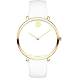Movado 70th Anniversary Limited Edition White Dial White Leather Strap Watch For Women - 0607138