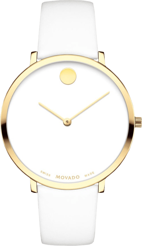 Movado 70th Anniversary Limited Edition White Dial White Leather Strap Watch For Women - 0607138