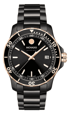 Movado 800 Series Black Dial Black Steel Strap Watch For Men - 2600162