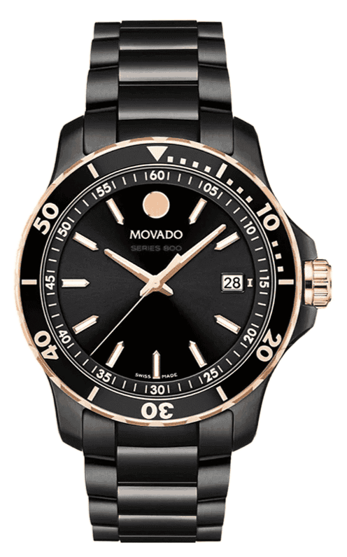 Movado 800 Series Black Dial Black Steel Strap Watch For Men - 2600162