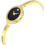 Movado Bela Black Dial Gold Steel Strap Watch For Women - 0606999