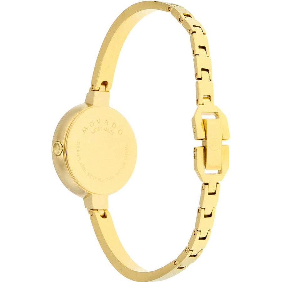 Movado Bela Black Dial Gold Steel Strap Watch For Women - 0606999