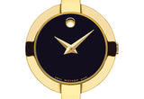 Movado Bela Black Dial Gold Steel Strap Watch For Women - 0606999