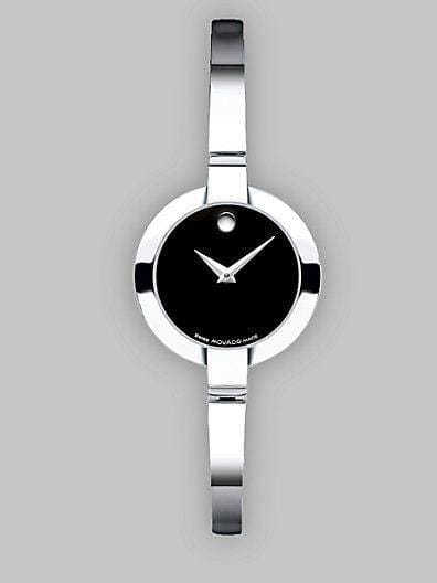 Movado Bela Black Dial Silver Steel Strap Watch For Women - 0606595