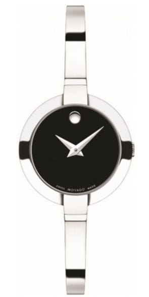 Movado Bela Black Dial Silver Steel Strap Watch For Women - 0606595
