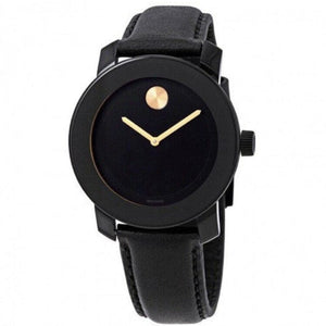 Movado Bold Black Dial Black Leather Strap Watch for Women - 3600527