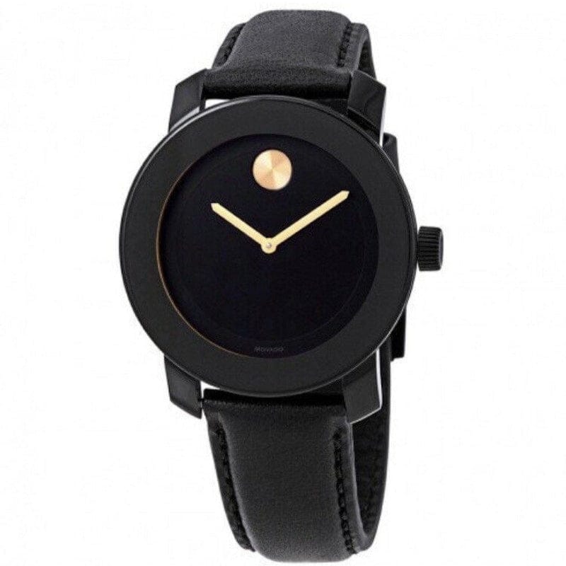 Movado Bold Black Dial Black Leather Strap Watch for Women - 3600527