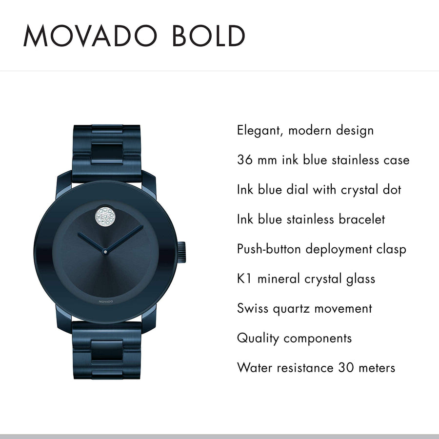 Movado Bold Blue Dial Blue Steel Strap Watch For Women - 3600388