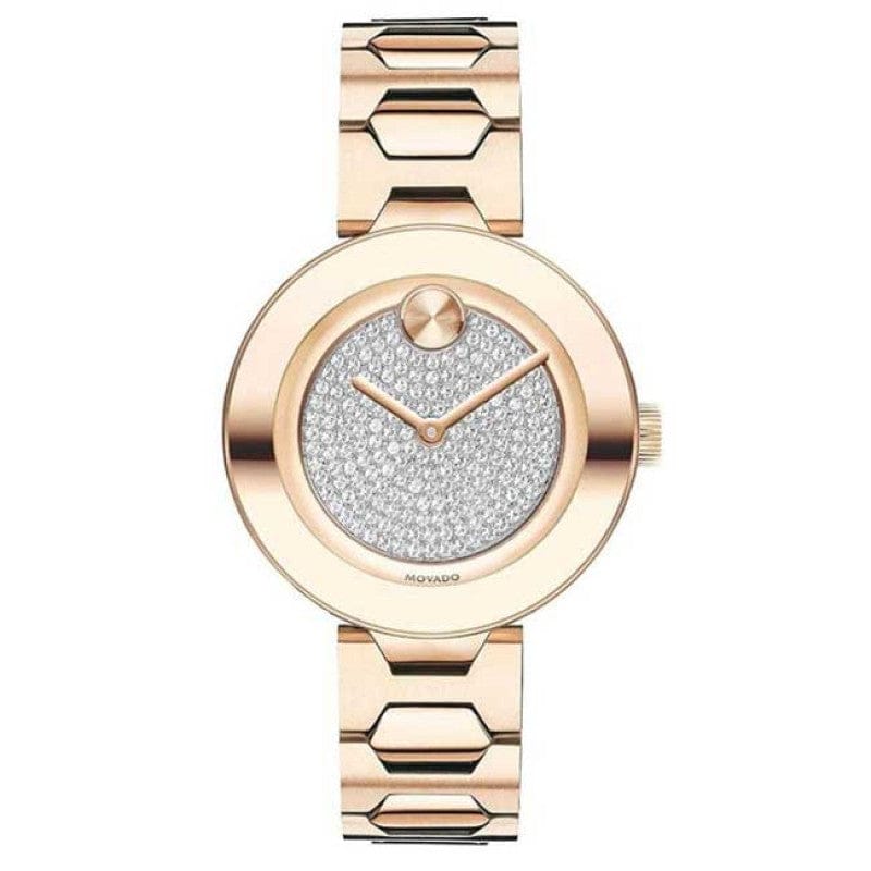Movado Bold Crystal Pave Rose Gold Dial Rose Gold Steel Strap Watch For Women - 3600493