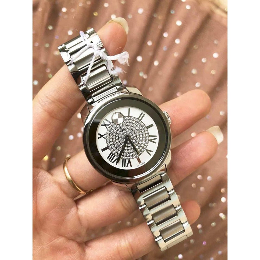 Movado Bold Crystal Pave Silver Dial Silver Steel Strap Watch for Women - 3600254