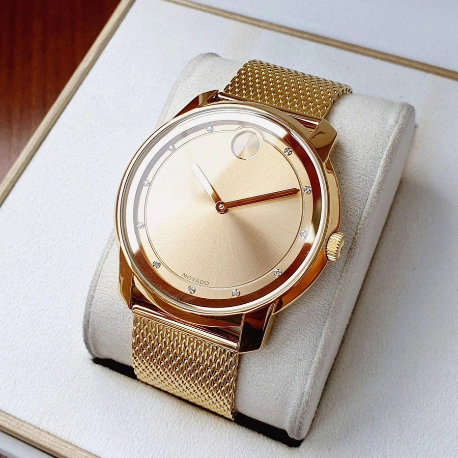Movado Bold Diamonds Gold Dial Gold Mesh Bracelet Watch For Men - 3600460