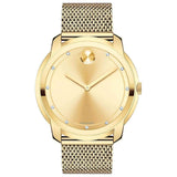 Movado Bold Diamonds Gold Dial Gold Mesh Bracelet Watch For Men - 3600460