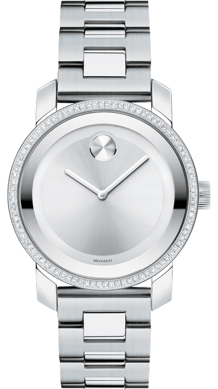 Movado Bold Diamonds Silver Dial Silver Steel Strap Watch for Women - 3600149