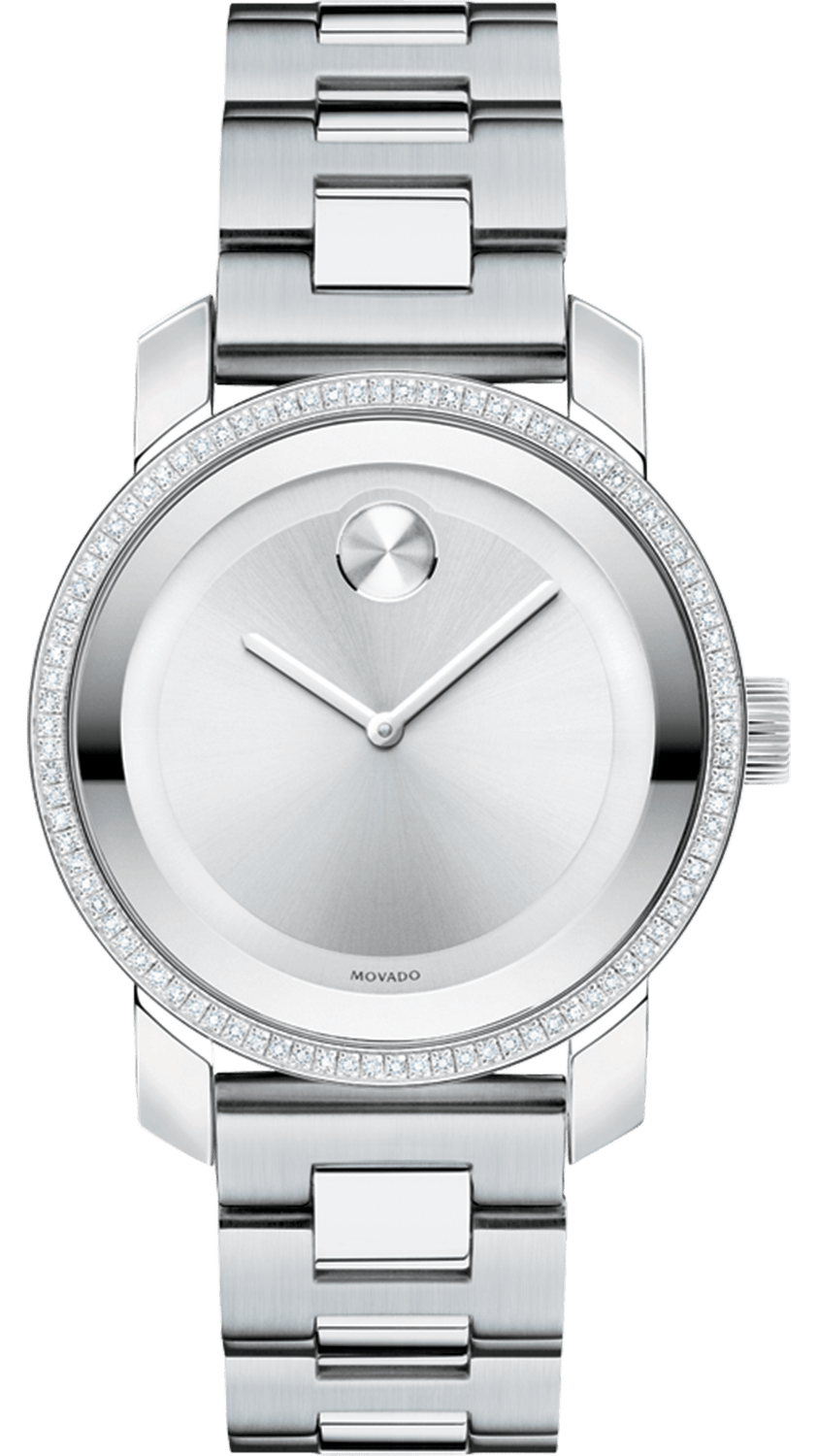Movado Bold Diamonds Silver Dial Silver Steel Strap Watch for Women - 3600149