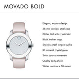 Movado Bold Glitter Silver Dial Pink Leather Strap Watch For Women - 3600522