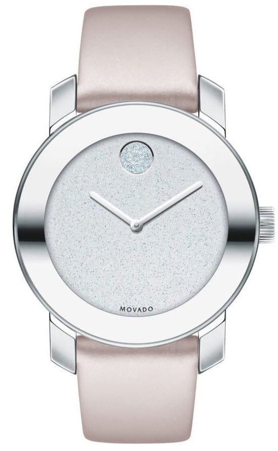 Movado Bold Glitter Silver Dial Pink Leather Strap Watch For Women - 3600522