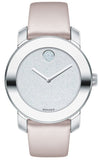 Movado Bold Glitter Silver Dial Pink Leather Strap Watch For Women - 3600522