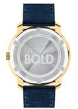Movado Bold Gold Dial Blue Leather Strap Watch For Men - 3600469