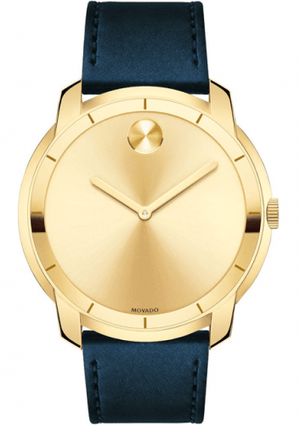 Movado Bold Gold Dial Blue Leather Strap Watch For Men - 3600469