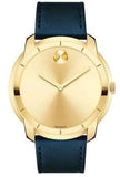 Movado Bold Gold Dial Blue Leather Strap Watch For Men - 3600469
