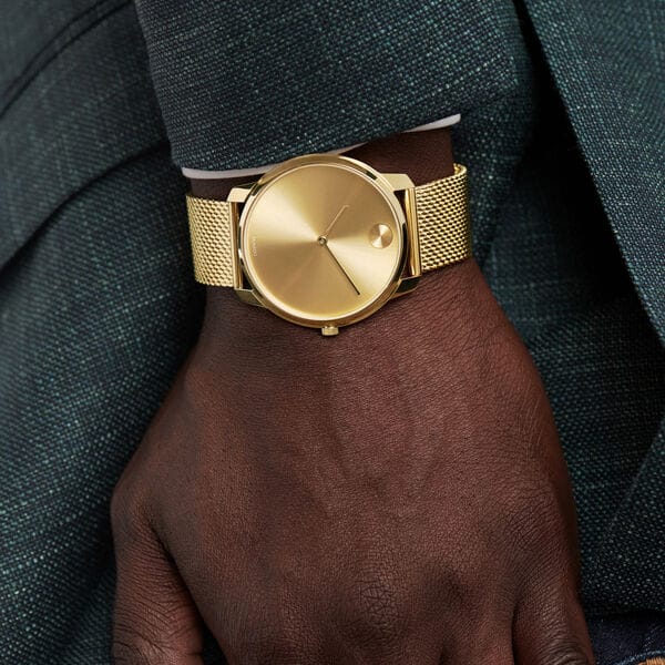 Movado Bold Gold Dial Gold Mesh Bracelet Watch For Men - 3600373