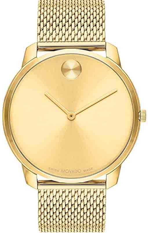 Movado Bold Gold Dial Gold Mesh Bracelet Watch For Men - 3600373
