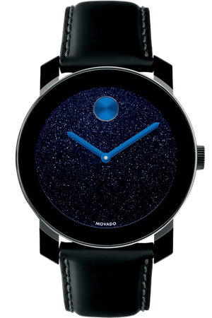 Movado Bold Metallic Blue Dial Black Leather Strap Watch for Men - 3600137