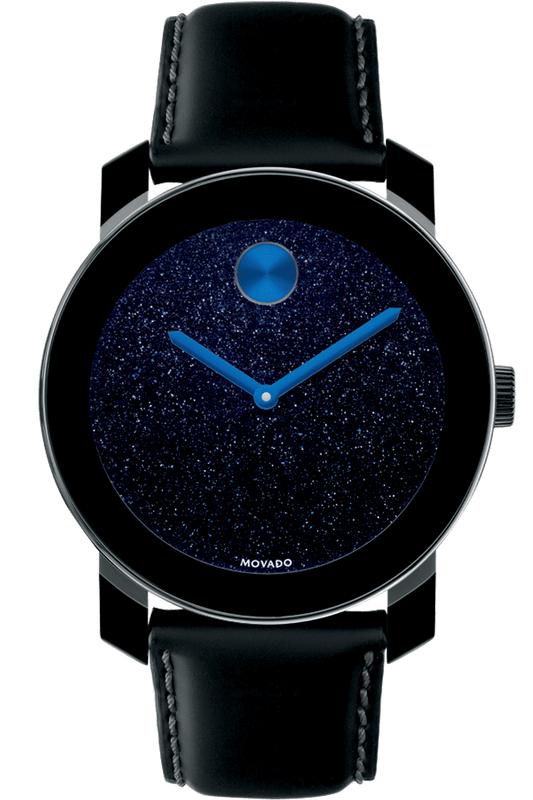 Movado Bold Metallic Blue Dial Black Leather Strap Watch for Men - 3600137