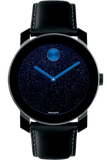 Movado Bold Metallic Blue Dial Black Leather Strap Watch for Men - 3600137
