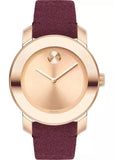 Movado Bold Rose Gold Dial Red Suede Strap Watch for Women - 3600447