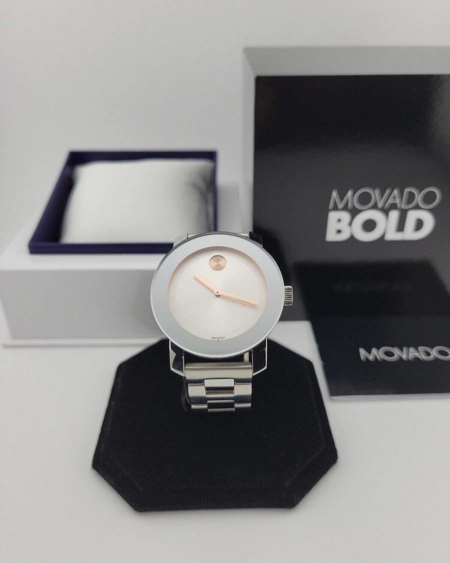 Movado Bold Silver Dial Silver Steel Strap Watch For Women - 3600084