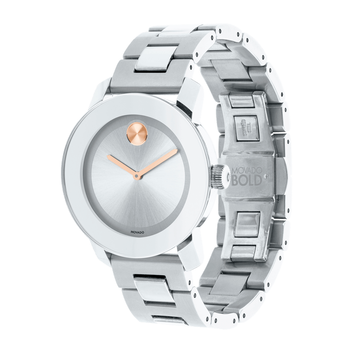 Movado Bold Silver Dial Silver Steel Strap Watch For Women - 3600084
