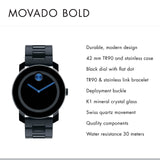 Movado Bold TR90 Black Dial Black Steel Strap Watch for Men - 3600099