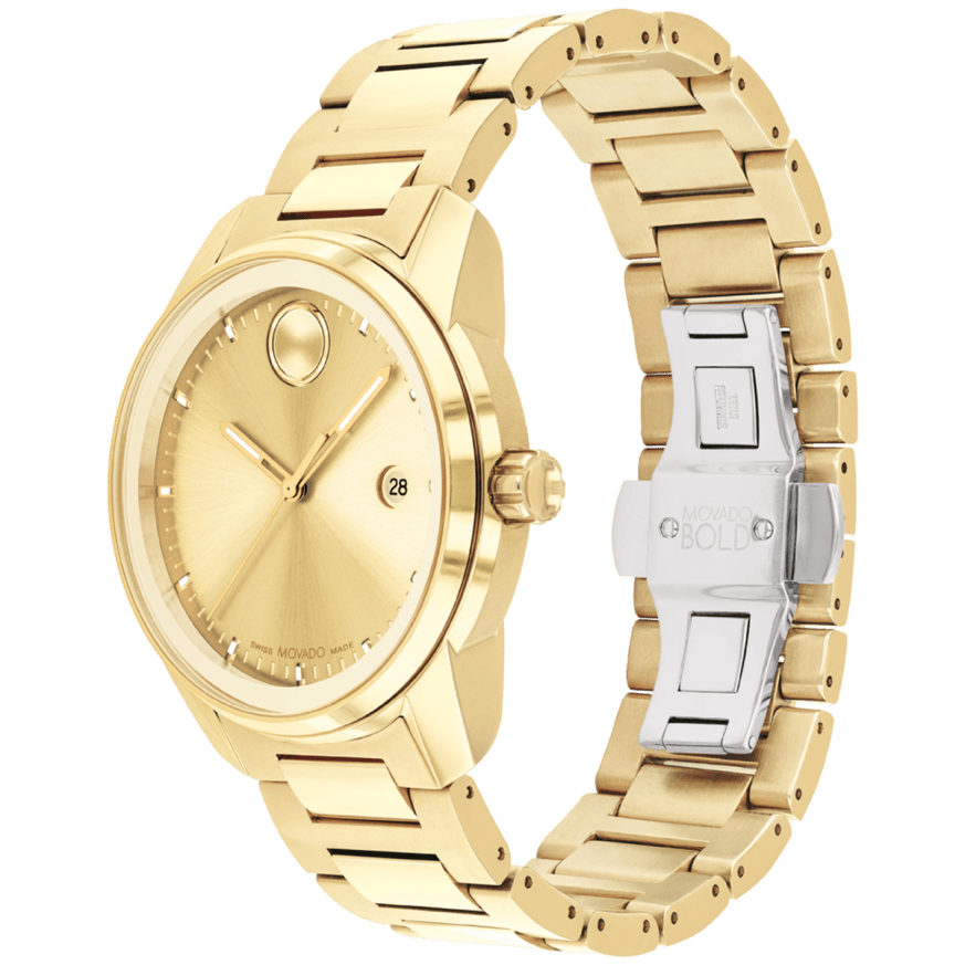 Movado Bold Verso Gold Dial Gold Steel Strap Watch for Men - 3600861