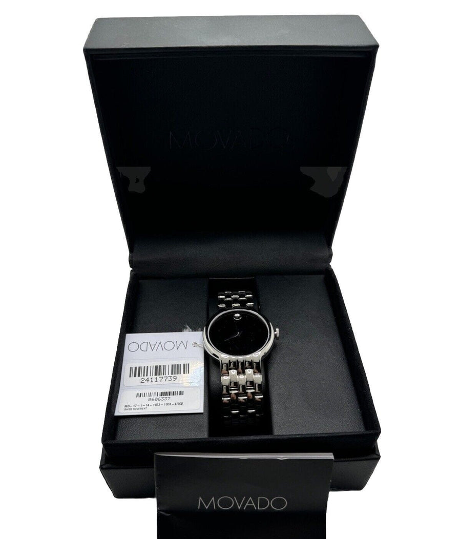 Movado Classic Quartz Black Dial Silver Steel Strap Watch for Men - 0606337