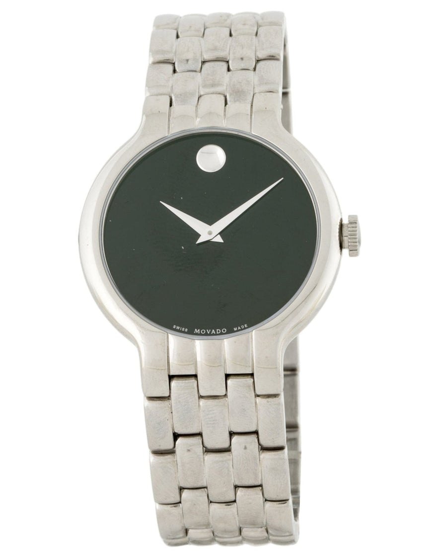 Movado Classic Quartz Black Dial Silver Steel Strap Watch for Men - 0606337
