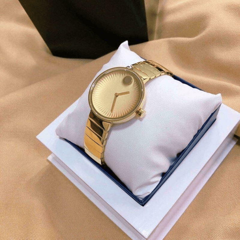 Movado Edge Gold Dial Gold Steel Strap Watch for Women - 3680014
