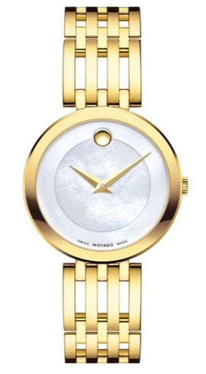 Movado Esperanza 28mm Mother of Pearl Dial Gold Steel Strap Watch For Women - 0607054