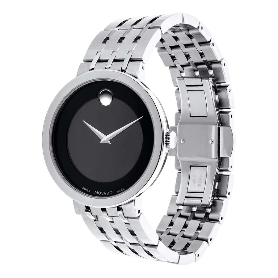 Movado Esperanza 39mm Black Dial Silver Steel Strap Watch For Men - 0607057