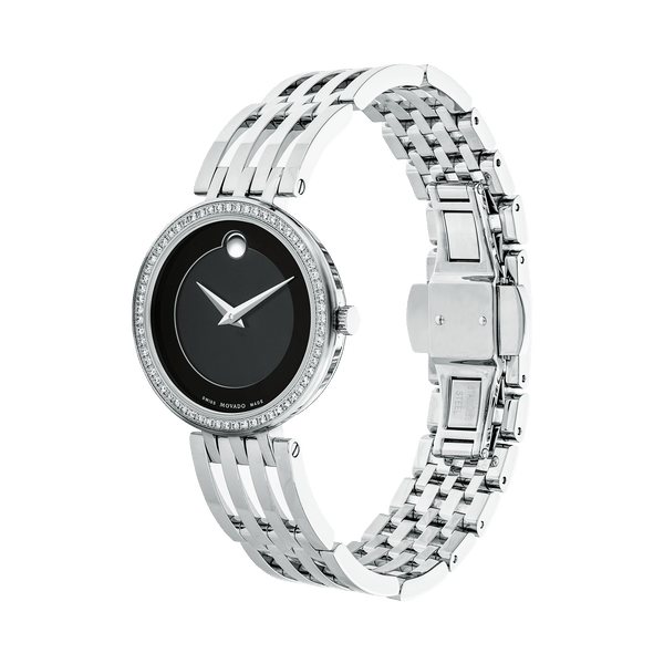 Movado Esperanza 63 Diamonds Black Dial Silver Steel Strap Watch For Women - 0607052