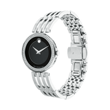 Movado Esperanza 63 Diamonds Black Dial Silver Steel Strap Watch For Women - 0607052
