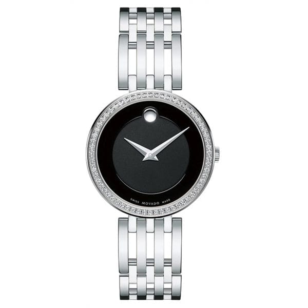 Movado Esperanza 63 Diamonds Black Dial Silver Steel Strap Watch For Women - 0607052