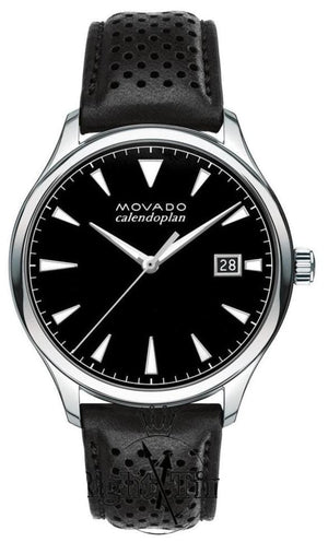 Movado Heritage Calendoplan Black Dial Black Leather Strap Watch for Men - 3650004