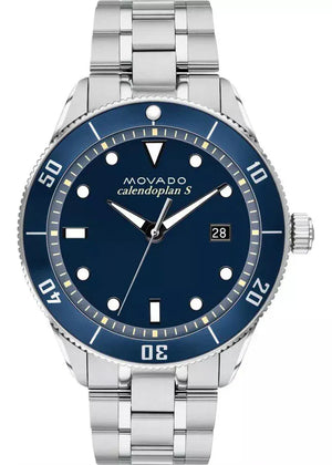 Movado Heritage Calendoplan Blue Dial Silver Steel Strap Watch For Men - 3650094