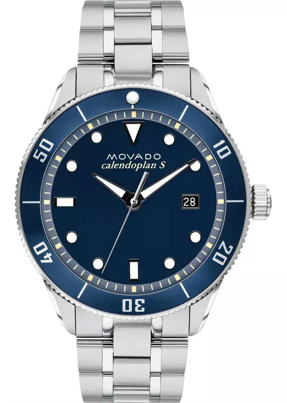 Movado Heritage Calendoplan Blue Dial Silver Steel Strap Watch For Men - 3650094