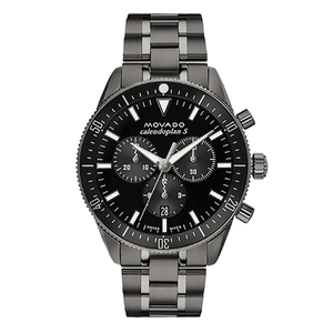 Movado Heritage Calendoplan Chronograph Black Dial Black Steel Strap Watch For Men - 3650125